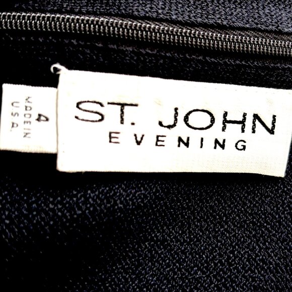 St. John Evening Black Rhinestone Trim Spaghetti Strap Dress , Zip back – Size 4 - Picture 2 of 6